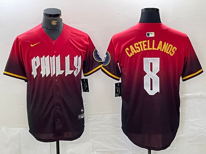 Men Philadelphia Phillies 8 Castellanos Red City Edition Nike 2024 MLB Jersey style 1